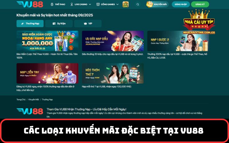 Các loại khuyến mãi đặc biệt tại VU88 